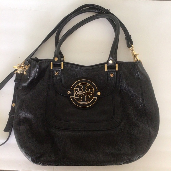 TORY BURCH BLACK PEBBLE LEATHER HOBO BAG - Picture 7 of 17